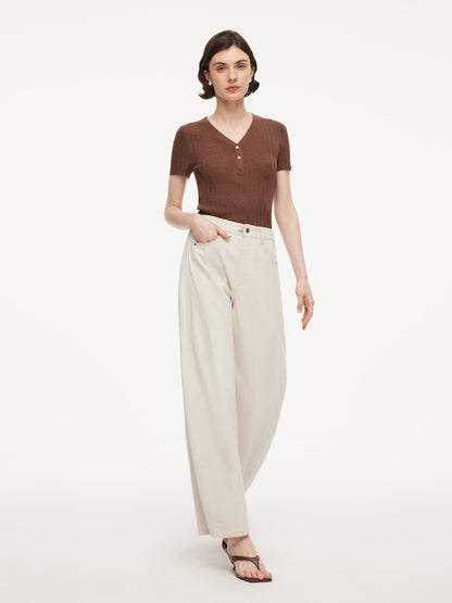 Tencel Blend V-Neck Women Glittering Knit Top