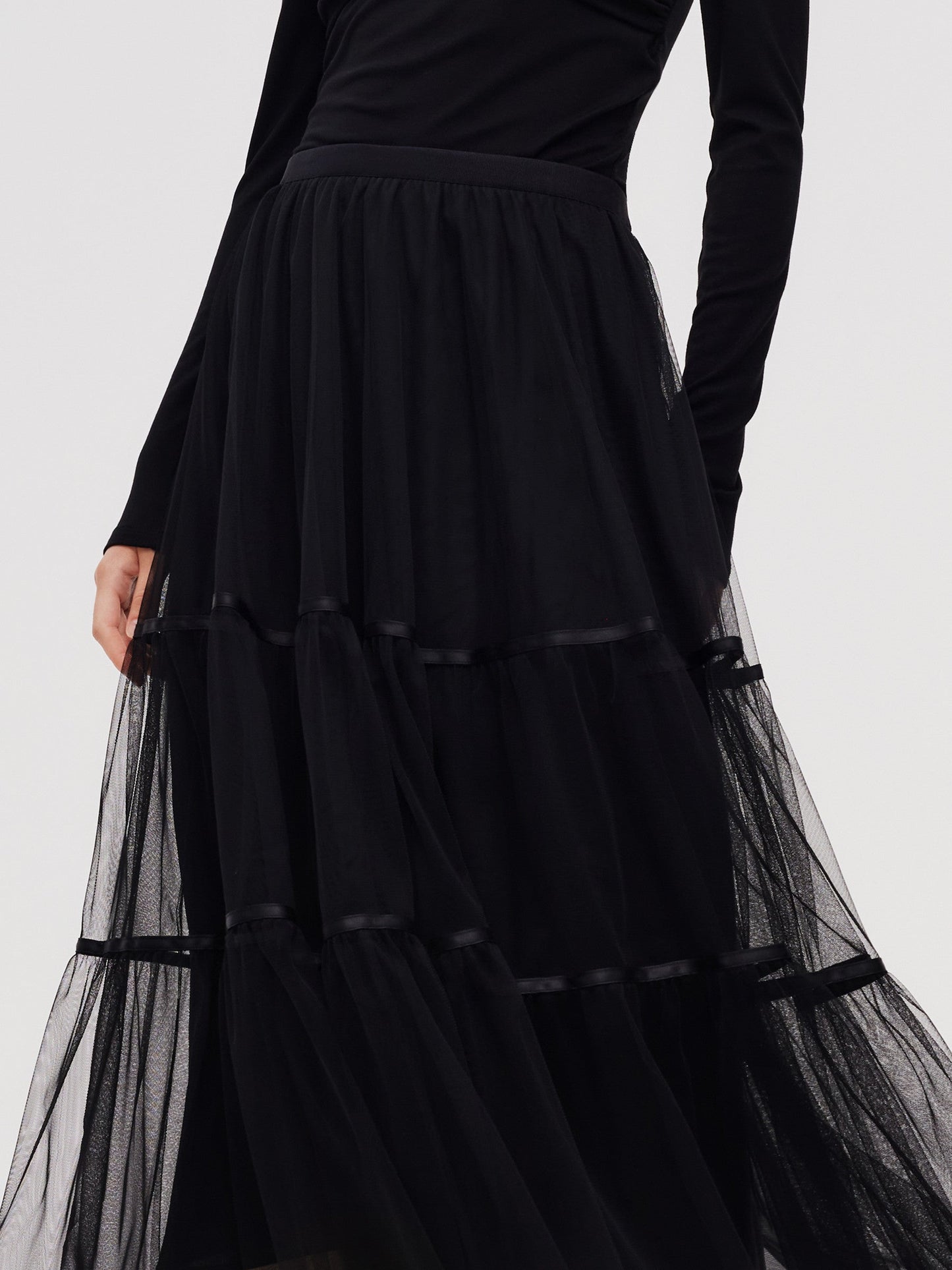 Mesh Tiered Women Elastic Waist Skirt