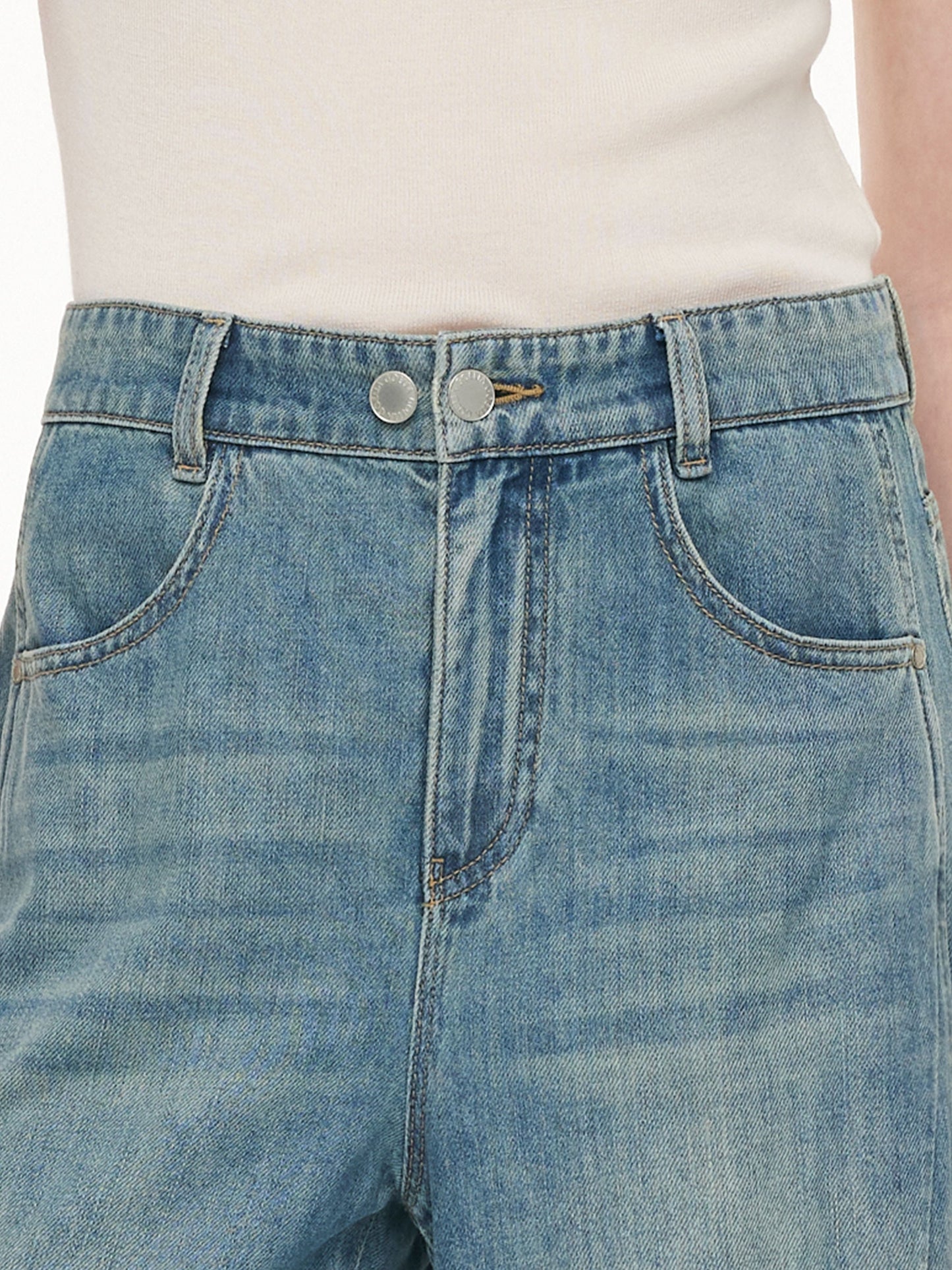 100% Cotton Denim Women Curved Leg Jeans