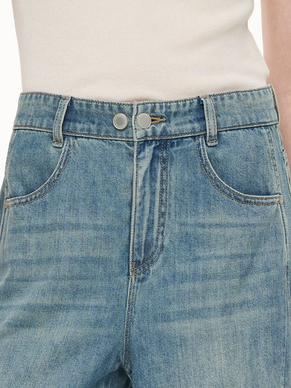 100% Cotton Denim Women Curved Leg Jeans
