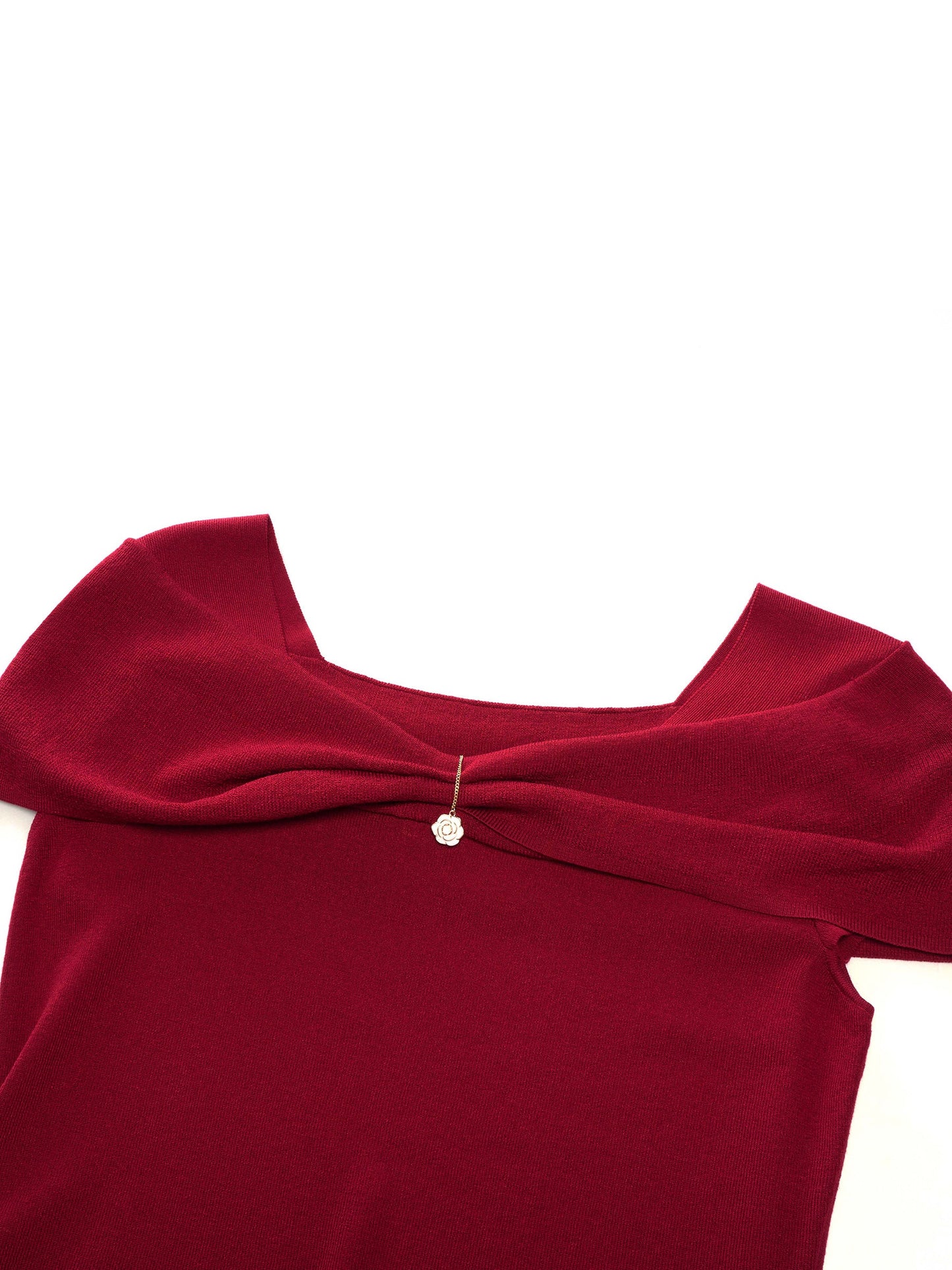 Lyocell Blend Off Shoulder Women Knit Top With Detachable Magnetic Flower