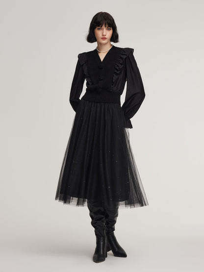 Tencel Wool Blend Long Sleeve Knit Top And Sequins Skirt Two-Piece Set