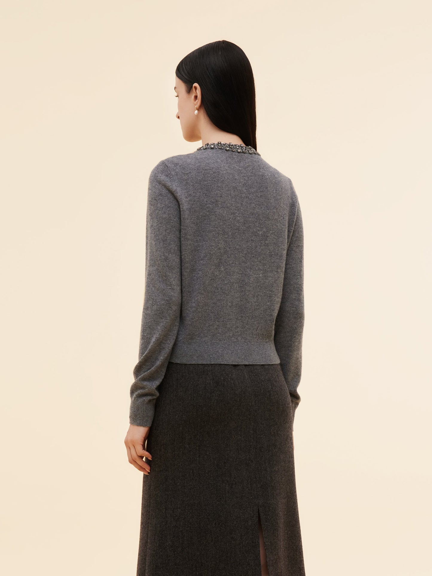 100% Wool Beaded Round Neck Women Cardigan