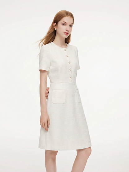 Tweed Round Neck Women Mini Dress