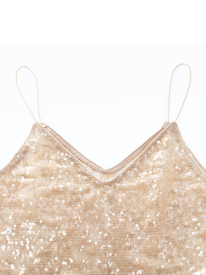 Lace Sequins Camisole And Velvet Knit Top Two-Piece Set