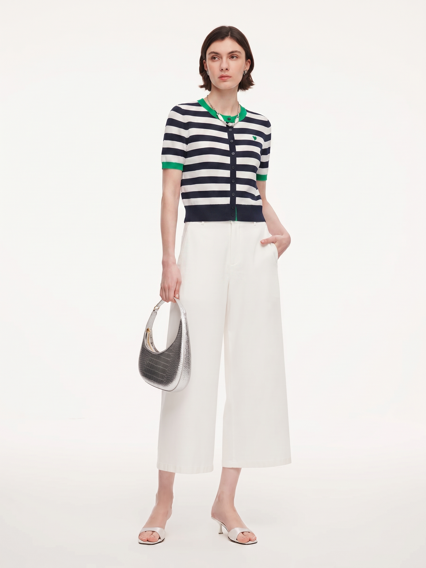 Color Block Stripe Women Embroidered Cardigan