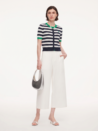 Color Block Stripe Women Embroidered Cardigan