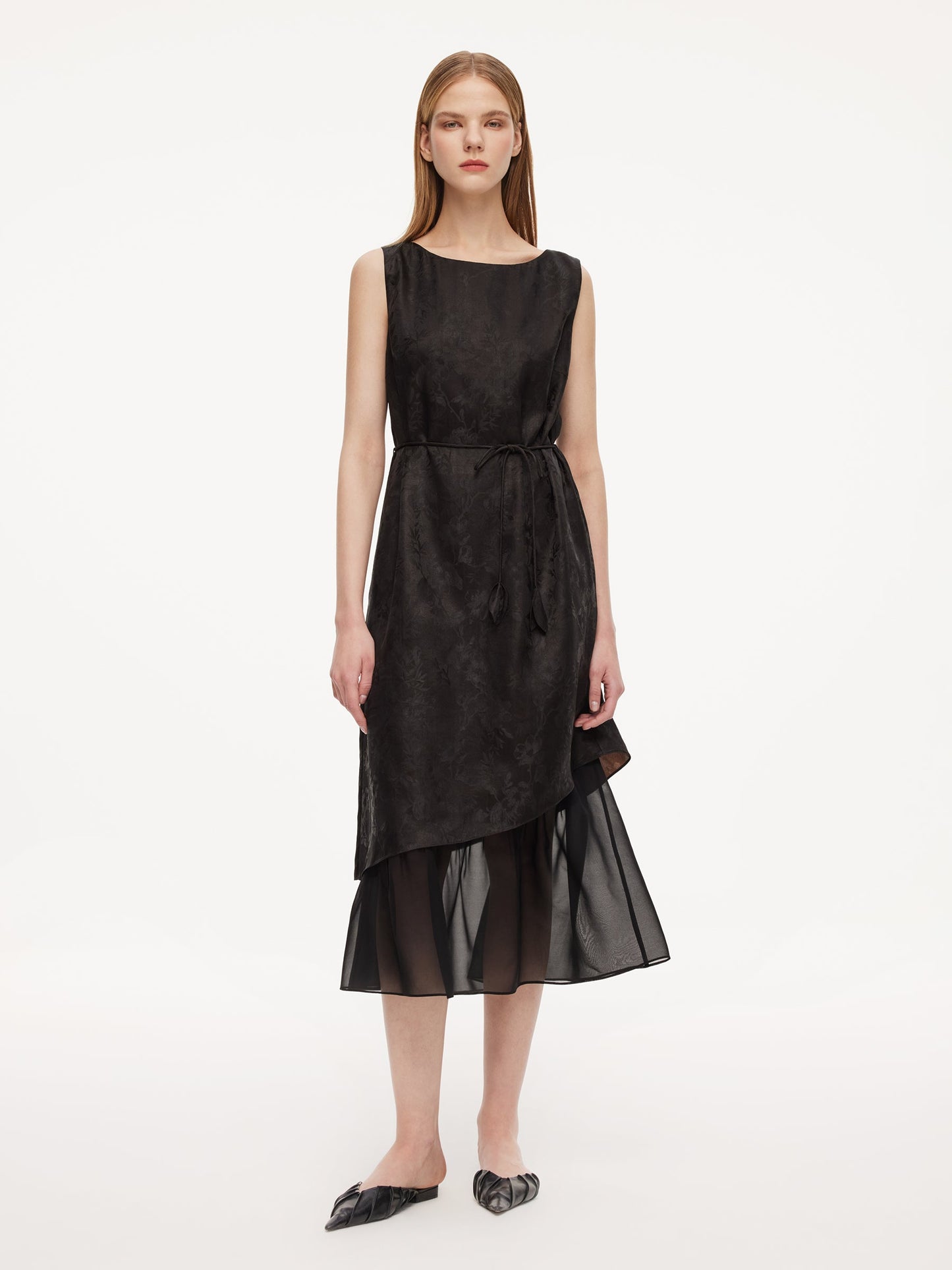 19MM Gambiered Canton Gauze Kapok Jacquard Women Sleeveless Maxi Dress