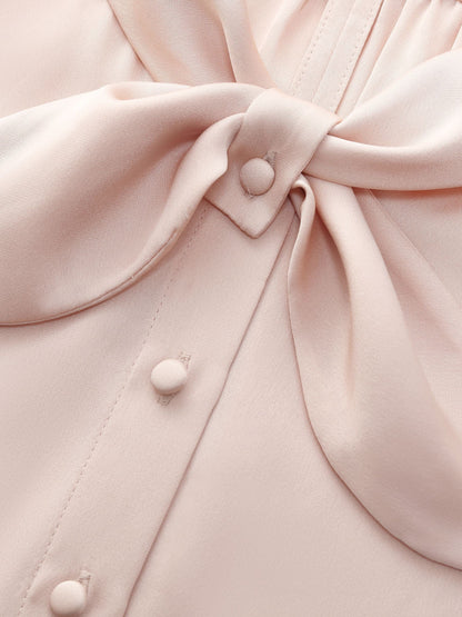 22MM Mulberry Silk Women Bow Tie Neck Shirt