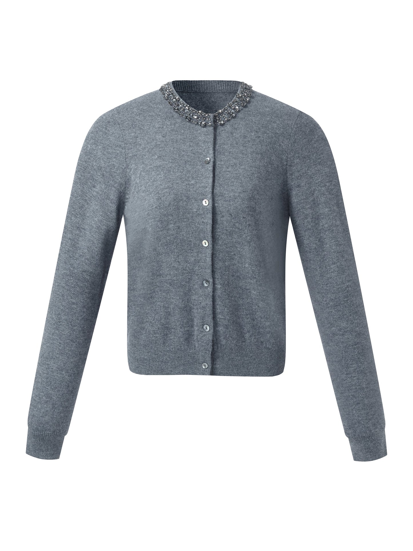 100% Wool Beaded Round Neck Women Cardigan