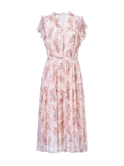 10MM Mulberry Silk Back Tie Paisley Print Women Maxi Dress