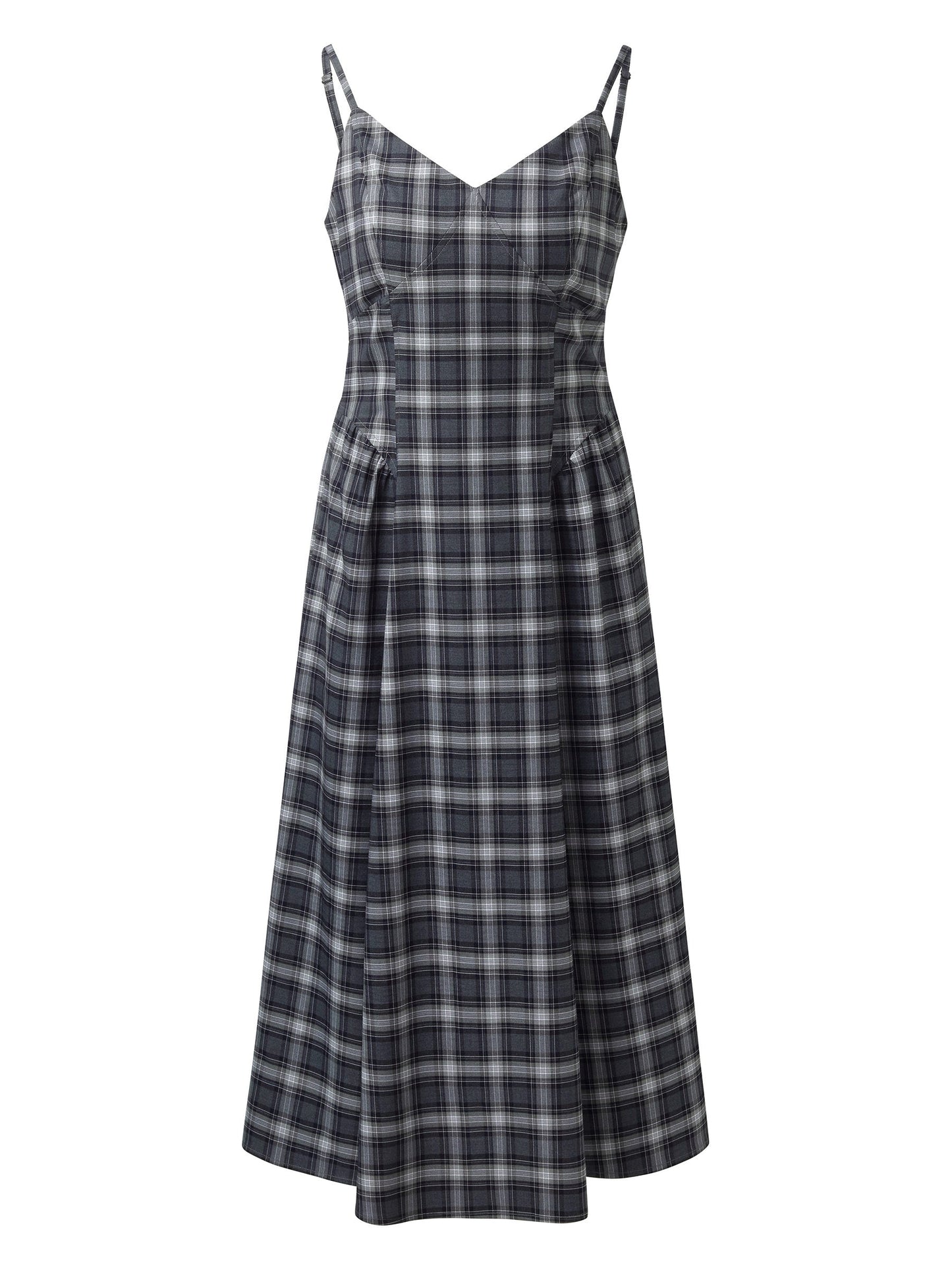 Black And Grey Plaid Women Strap Midi Dress