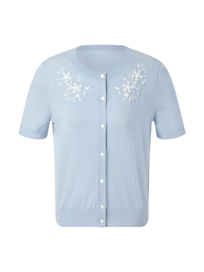 Lyocell Blend Floral Embroidered Women Cardigan