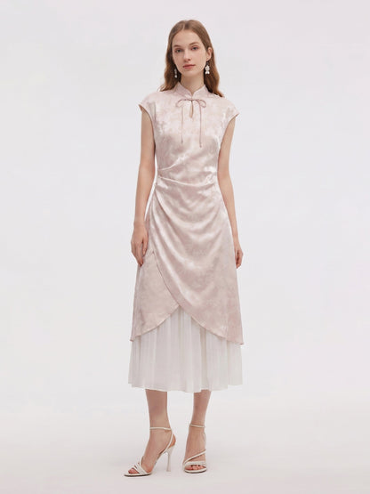 Jacquard Patchwork Women Qipao Maxi Dress