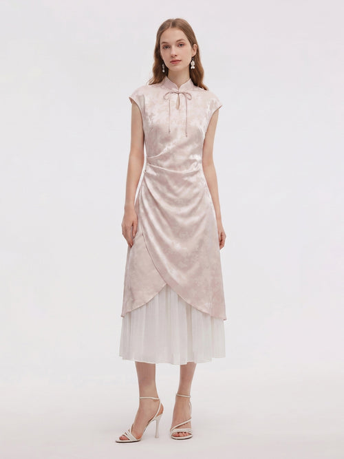 Jacquard Patchwork Women Qipao Maxi Dress