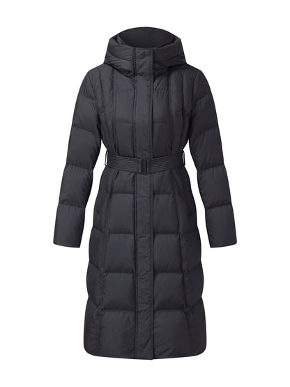 Windproof Hooded Goose Down Coat With Belt