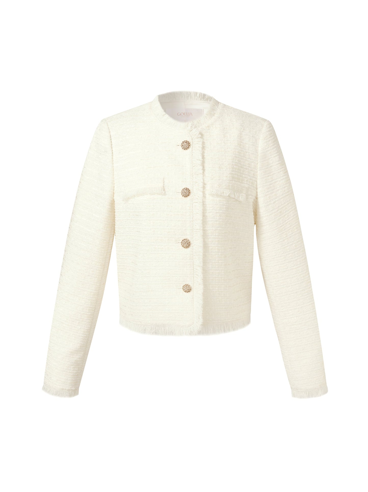 Tweed Collarless Women Crop Jacket