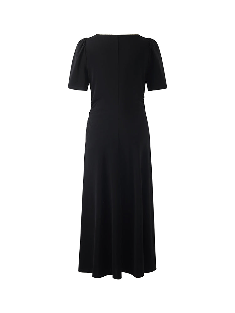 Acetate Asymmetric Neck Women Midi Dress