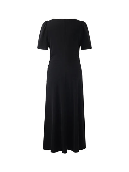 Acetate Asymmetric Neck Women Midi Dress