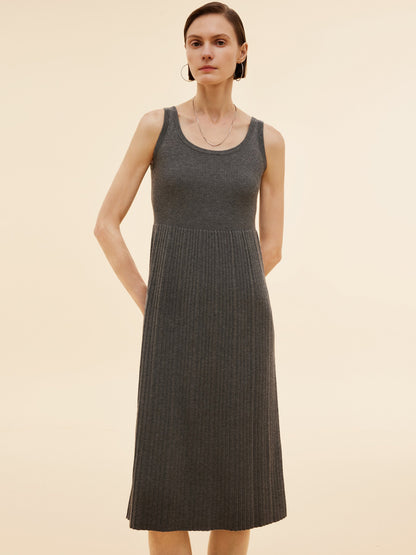 Beaded Sequins Cardigan And Pleated Sleeveless Midi Dress Two-Piece Set