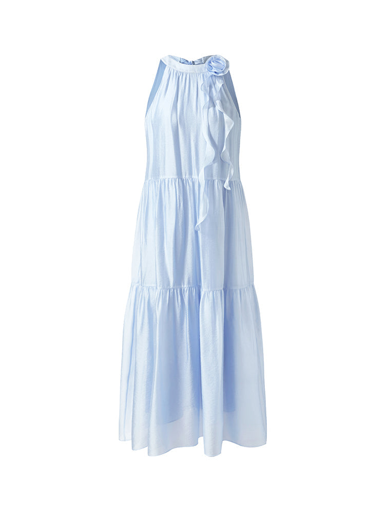Women Halter Maxi Dress With Detachable Flower