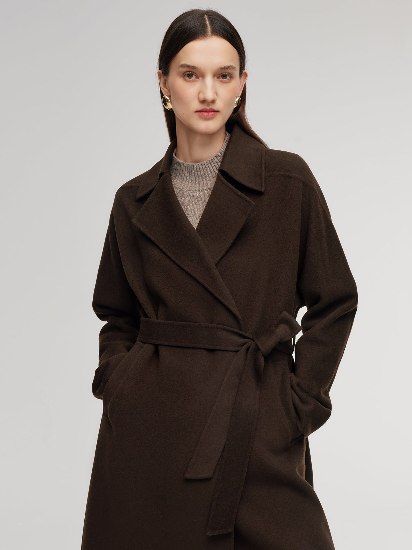 100% Wool Double-Faced Women Wrap Overcoat