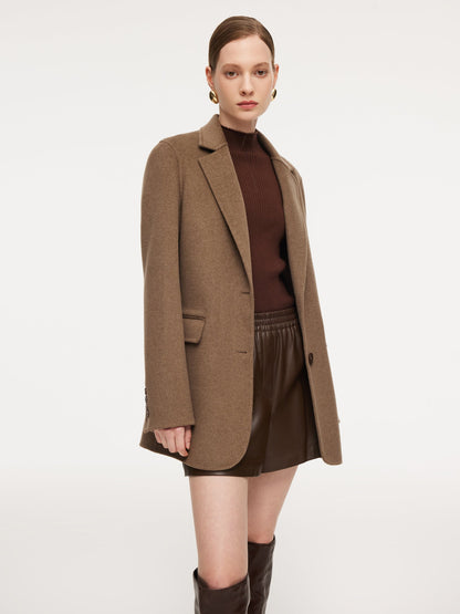 Cashmere Wool Blend Double-Faced Women Blazer With Leather Belt