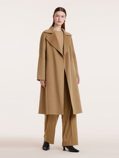 Camel Pure Cashmere Lapel Women Coat