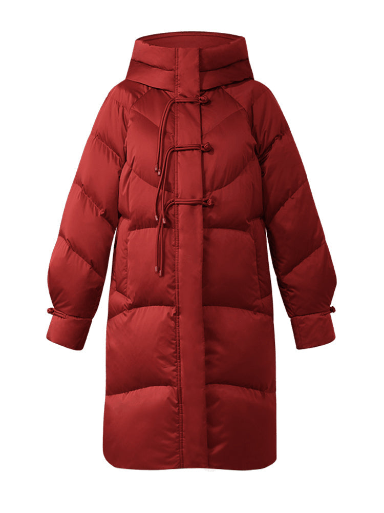 Cheongsam Button Hooded Mid-Length Goose Down Garment