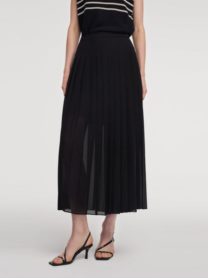 Adjustable Waist Side Slit Women Pleated Skirt
