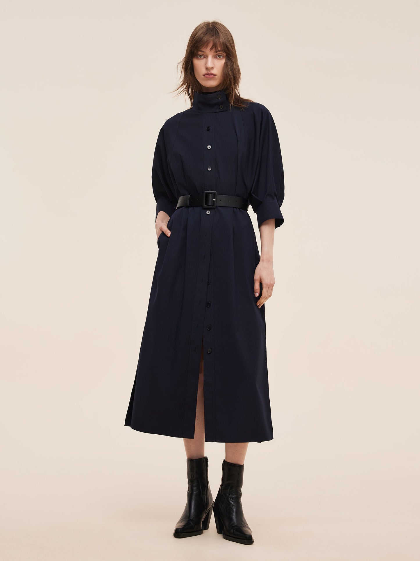 Adjustable Collar Women Trench Coat With Leather Belt