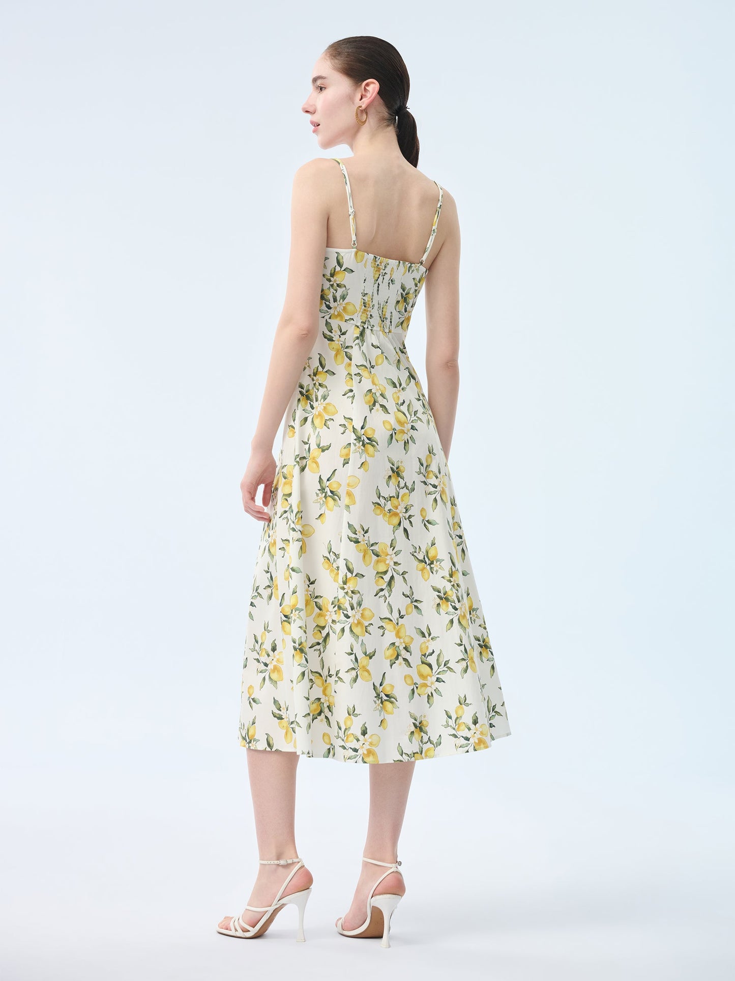 Cotton Lemon Print Strap Dress And Cardigan Two-Piece Set