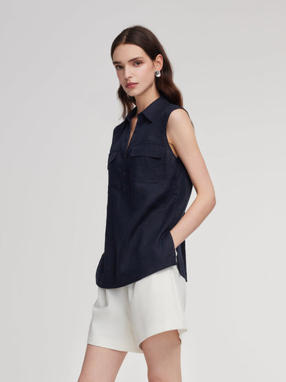 100% Linen Sleeveless Women Shirt