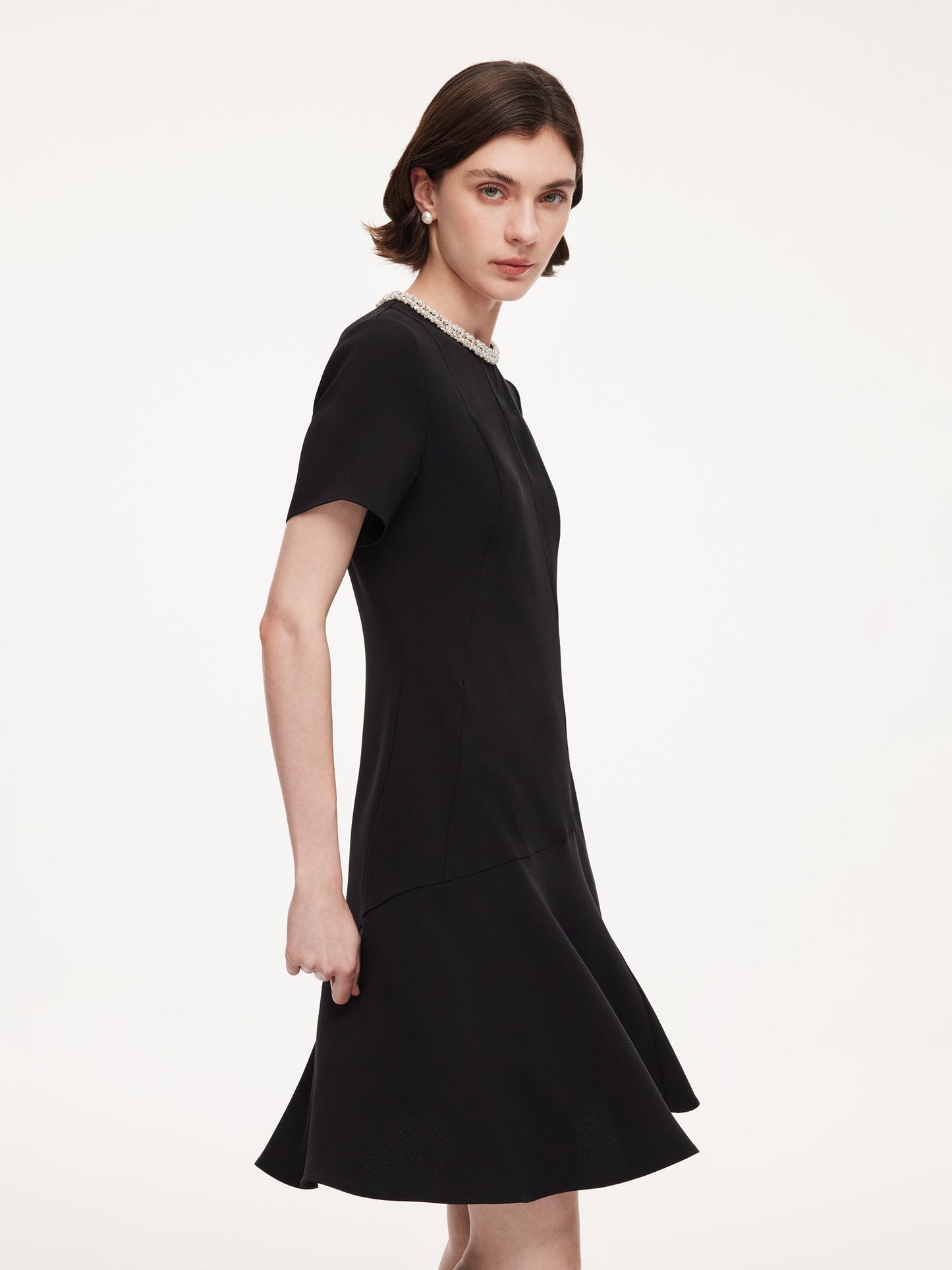 Triacetate Blend Beaded Neck Women Mini Dress