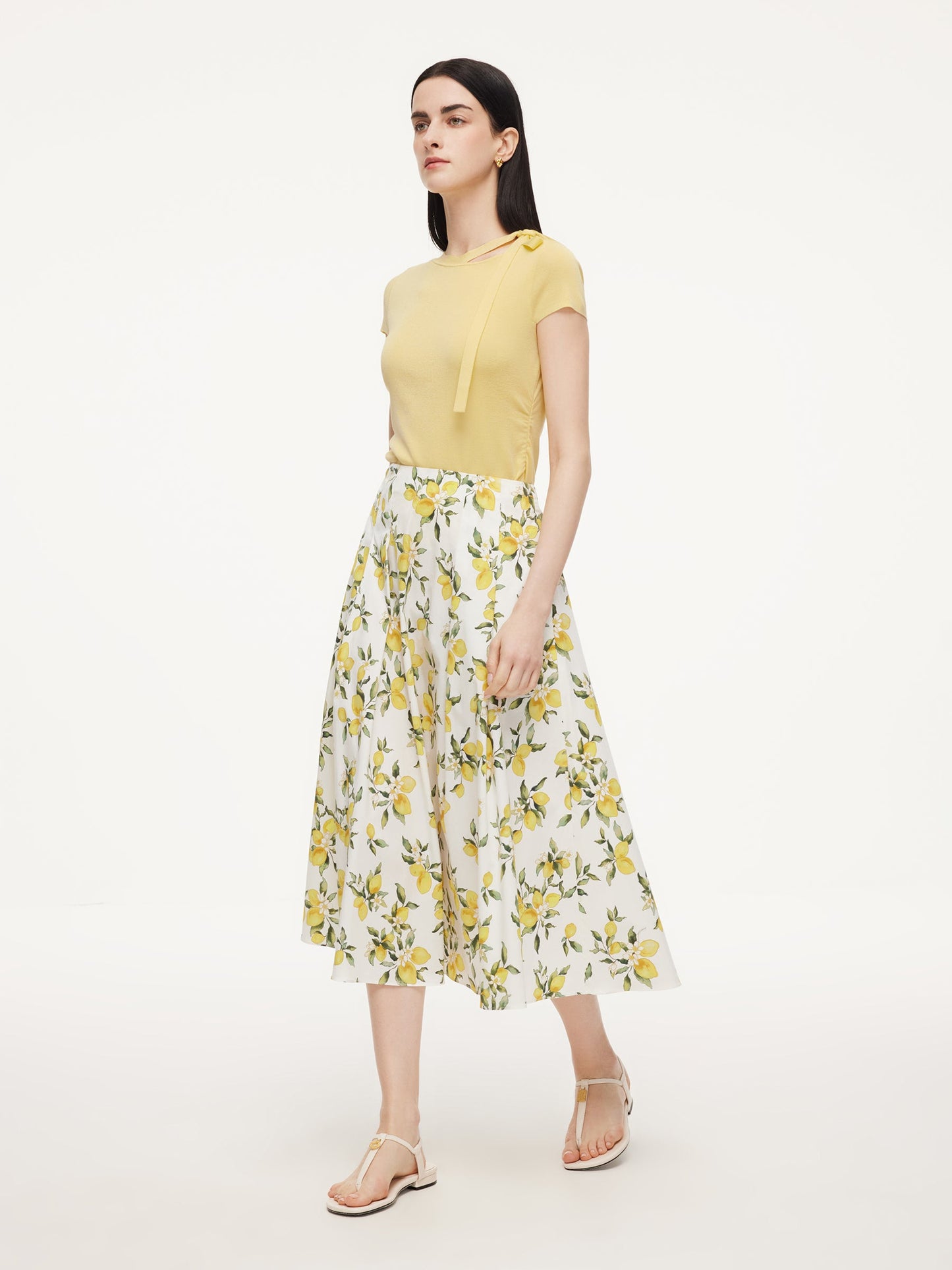 Cotton Lemon Print Women A-Line Skirt