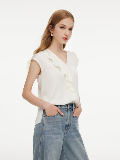 22MM Mulberry Silk Asymmetrical Ruffle Women Blouse
