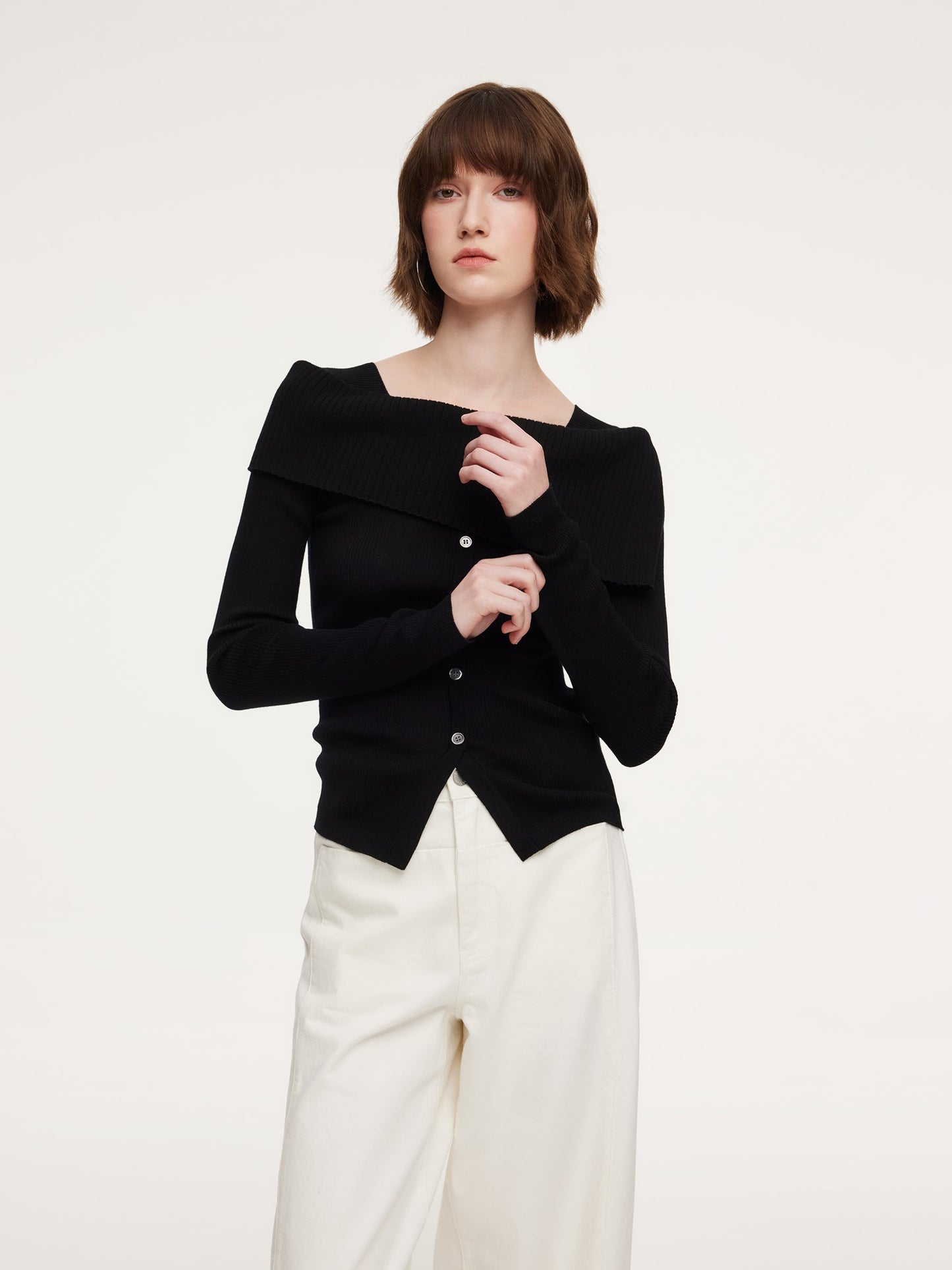 100% Wool Boat Neck Women Knit Top