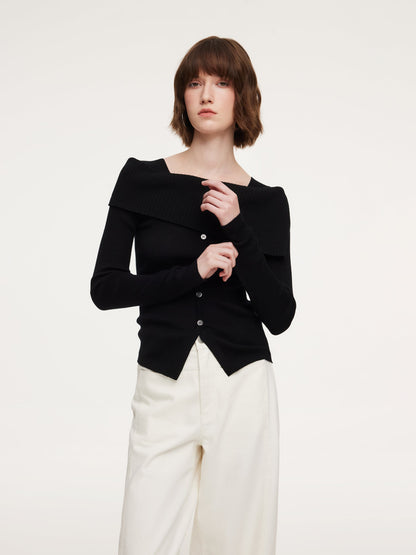 100% Wool Boat Neck Women Knit Top