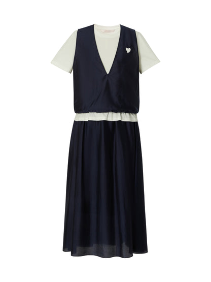Tencel Blend Mock Layered Top And Skirt Two-Piece Set