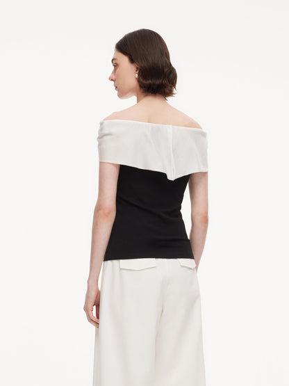 Tencel Blend Patchwork Bow Neck Women Knit Top