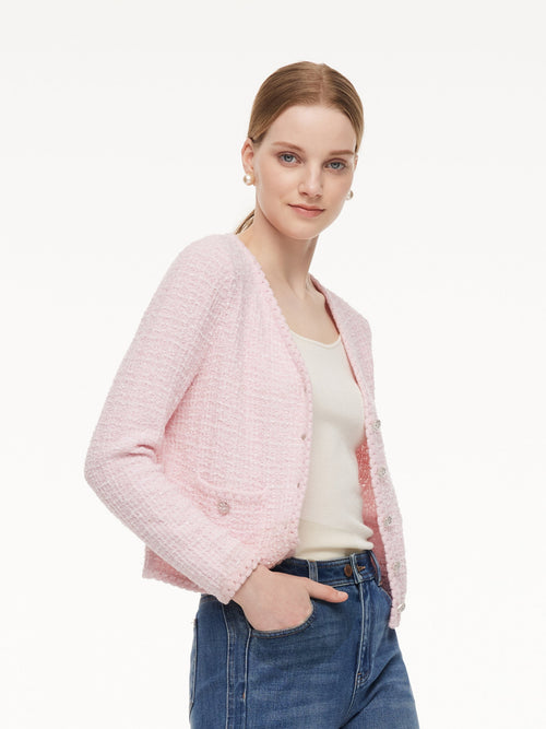 V-Neck Single-Breasted Women Textured Cardigan