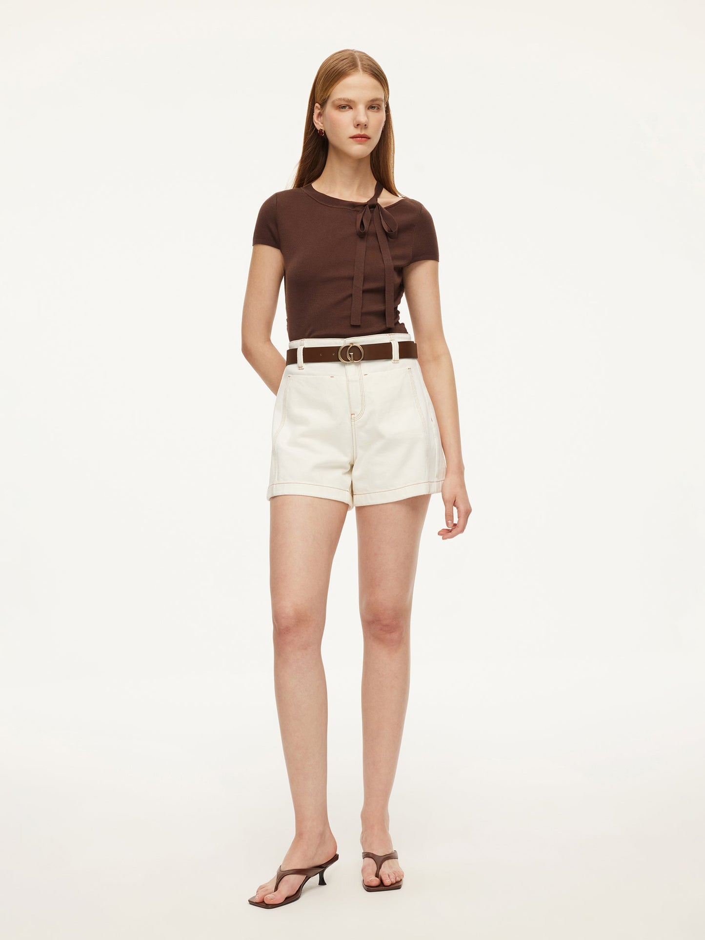 Triacetate Lyocell Blend Women Ribbon Knit Top