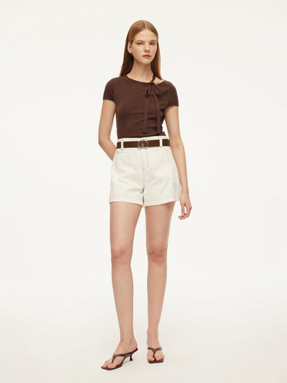 Triacetate Lyocell Blend Women Ribbon Knit Top