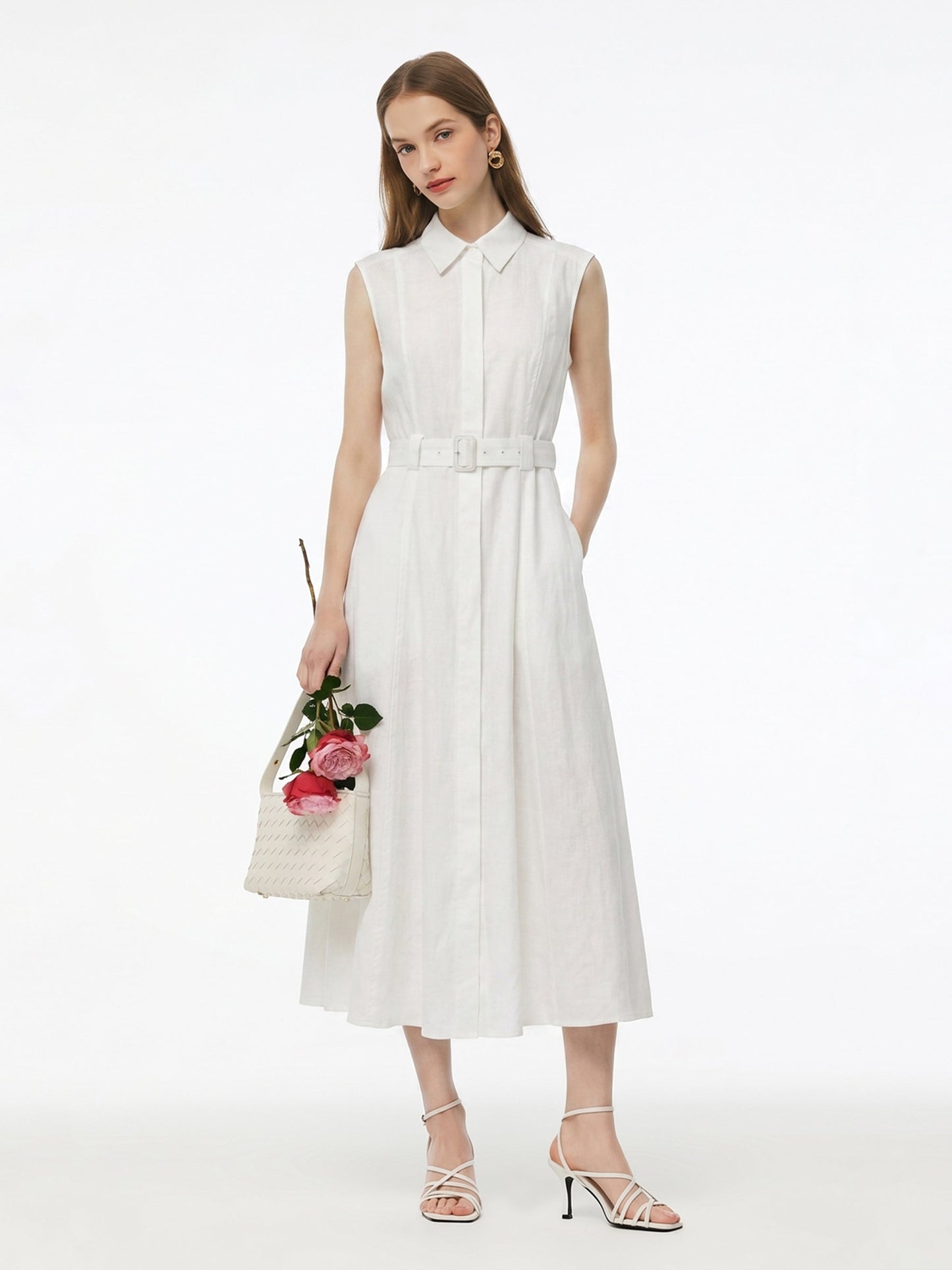 100% Linen Women Maxi Shirt Dress With Belt And Slip Lining