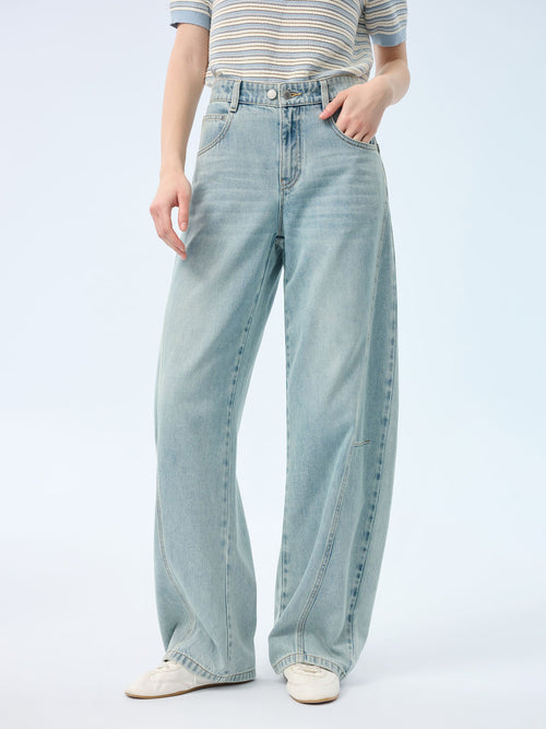 100% Cotton Denim Women Curved Jeans