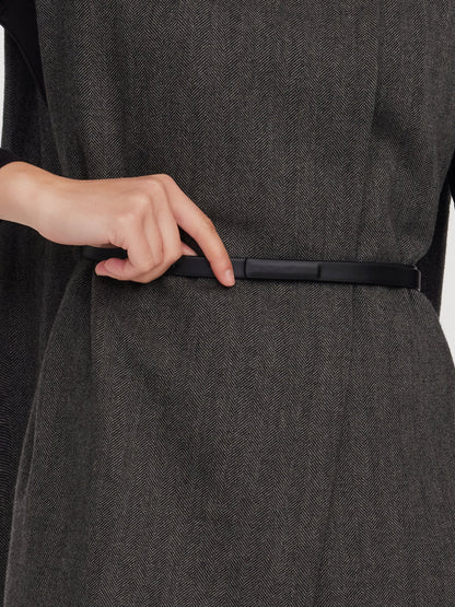 100% Wool Vest And Knit Dress Two-Piece Set With Belt