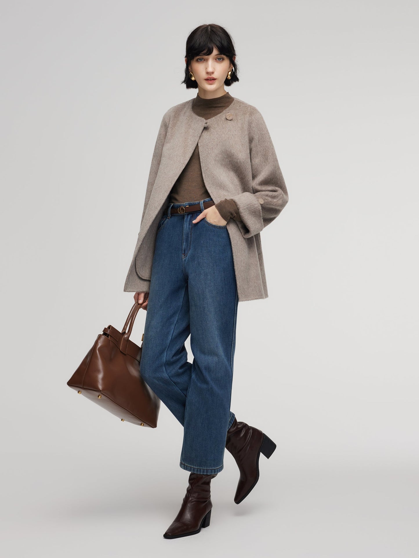 100% Cotton Denim Fleece Lined Women Straight Ankle Length Jeans