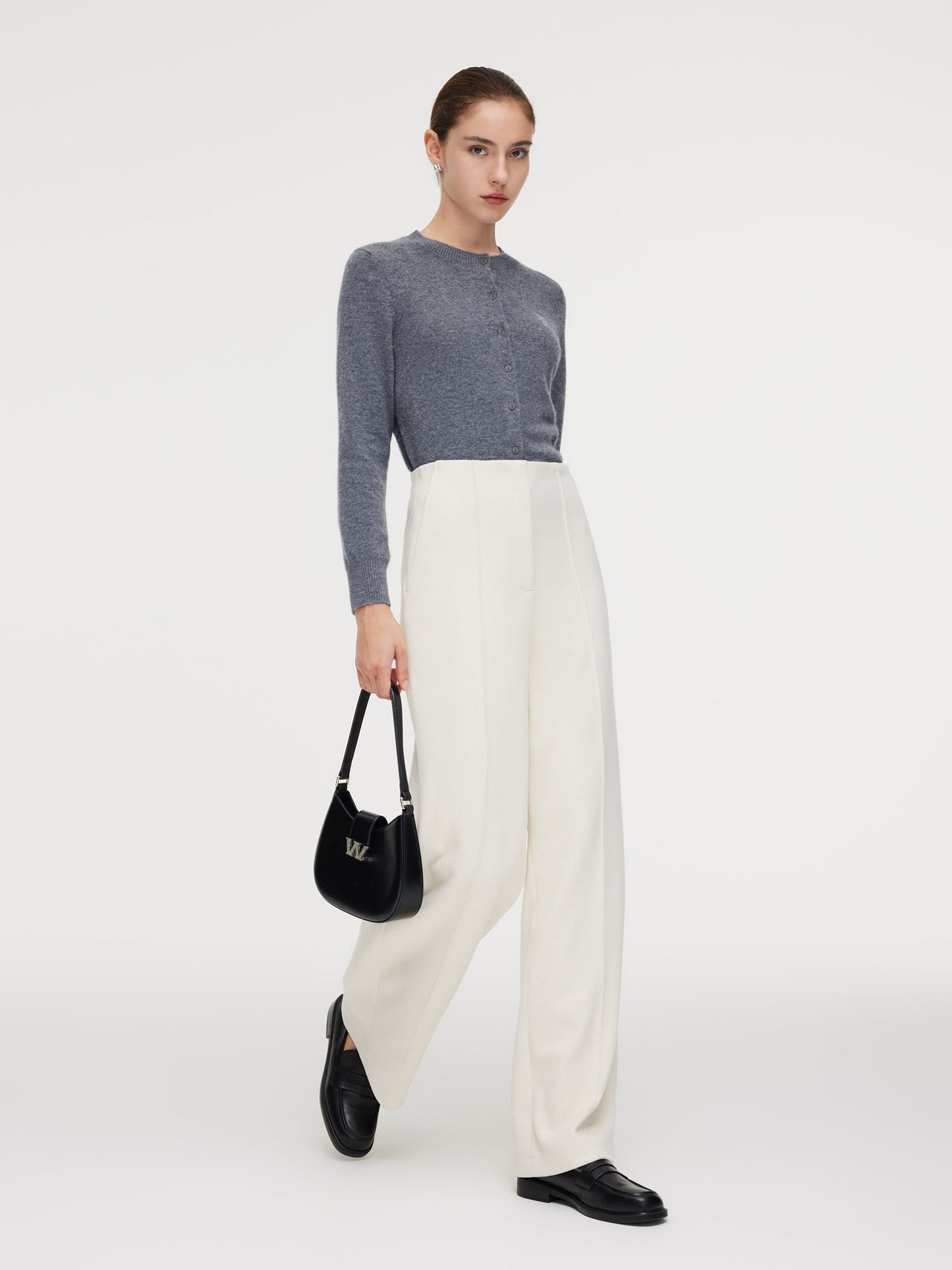 High-Waisted Stretch Wide Leg Women Knit Pants