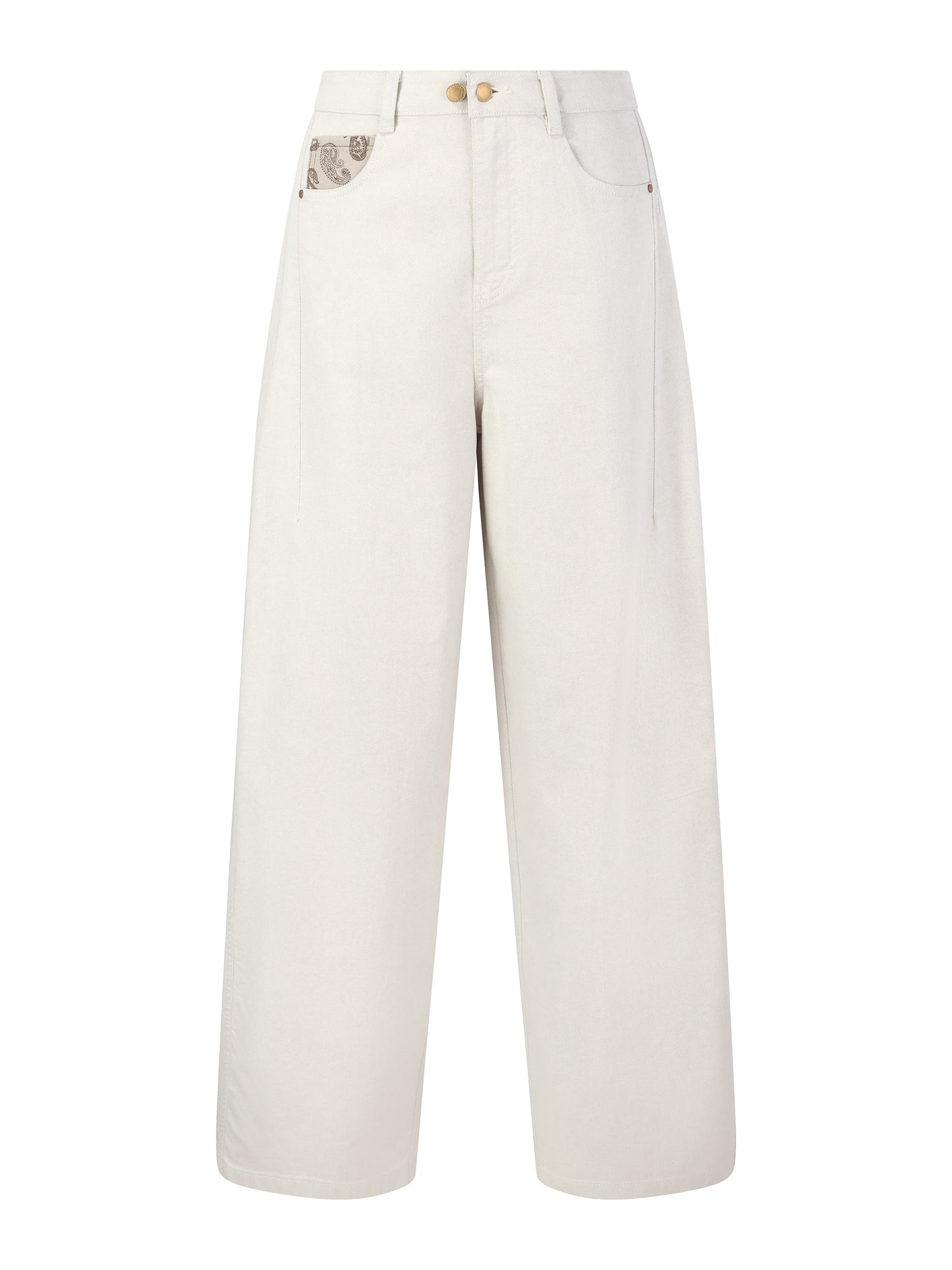 Cotton Denim Paisley-Detail Women Curved Leg Jeans