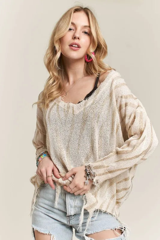ADORA Frayed Zebra Knit Top